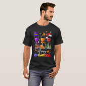 ハッピー ハロサンクスマス ワイングラス 魔法使い サンタの帽子  Tシャツ (正面フル)