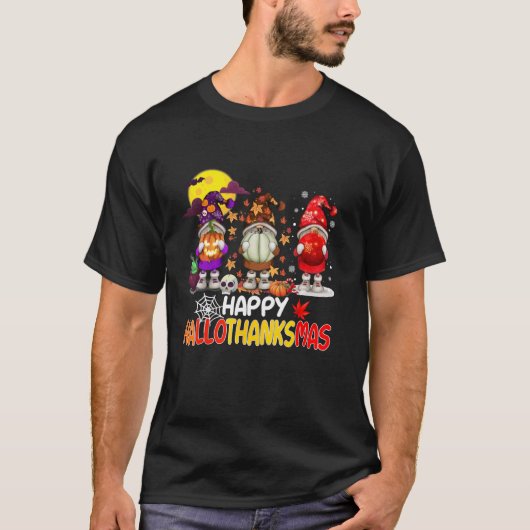 ハッピー ハロサン ノーム かわいい ノーム 秋 ハロウィン 女性 少女 Tシャツ (正面)