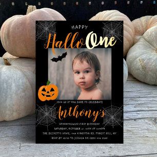 ハッピー ハローワン ハロウィン 1歳の誕生日 フォトリアル 箔招待状