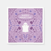 "ハッピー・ハンティング" かわいいハロウィンのおばけ 紙皿