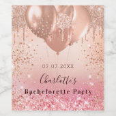 ハッピー・バチェロレッテ・パーティーのピンク・ローズゴールド・グリッター・バルーン ワインラベル (シングルラベル)