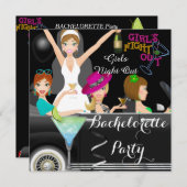 ハッピー・バチェロレッテ・パーティー・リムジン・カー・カクテル 招待状 (正面/裏面)
