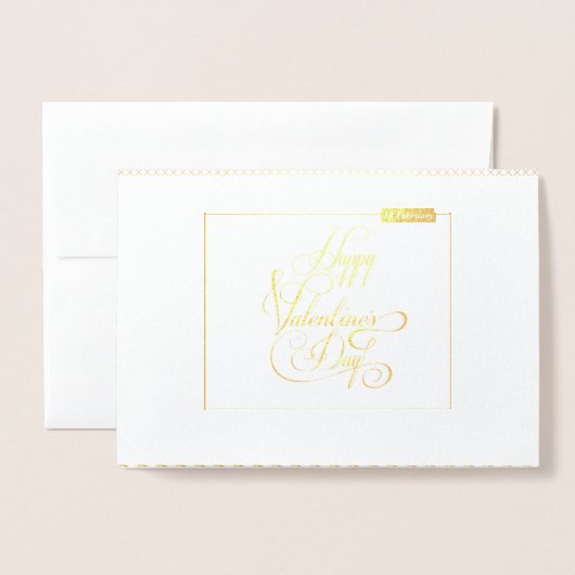 ハッピー・バレンタインデー ラブリー エレガント ラグジュアリー ゴールド 箔カード (封筒付き正面)
