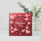 ハッピー・バレンタインデー 赤いハート シーズンカード (スタンド正面)