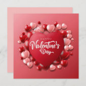 ハッピー・バレンタインデー 赤いハート 愛 シーズンカード (正面/裏面)