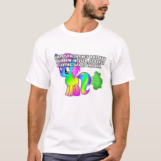 ハッピー・バレンタイン あなたは宇宙ユニコーン Tシャツ (正面)