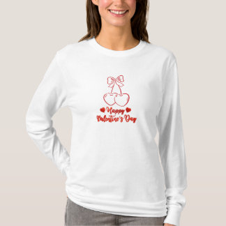 ハッピー バレンタイン チェリー ラブ デザイン Tシャツ