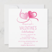 ハッピー・バレンタイン・デー、かわいいピンクのハートたち、  招待状 (正面)