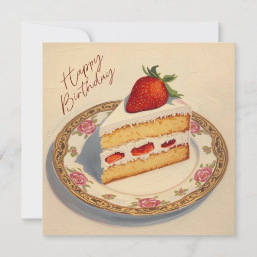 ハッピー バースデー いちごケーキのスライス カード (正面)