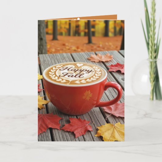 ハッピー バースデー と 紅葉 の コーヒー カップ カード (正面)