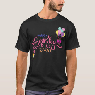 ハッピー・バースデー・トゥ・ユーのかわいいお祝いタイポグラフィ Tシャツ