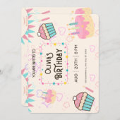 ハッピー・バースデー ピンクの招待状 招待状 (正面/裏面)