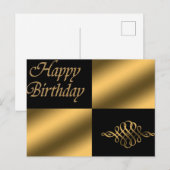 ハッピー バースデー ブラック アンド ゴールド ポストカード (正面/裏面)