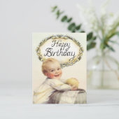 ハッピー・バースデー ベイビー ヴィンテージ アート ポストカード (スタンド正面)