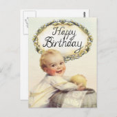 ハッピー・バースデー ベイビー ヴィンテージ アート ポストカード (正面/裏面)