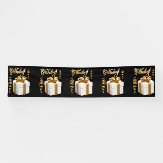 ハッピー バースデー ホワイト ゴールド 2.5x12 ビニール バナー 横断幕