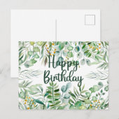 ハッピー・バースデー　ユーカリの葉と緑の植物 ポストカード (正面/裏面)