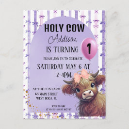 ハッピー バースデー ワン 水彩 パープル リボン 招待状