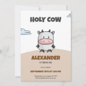 ハッピー バースデー 牛の1歳誕生日 カートゥーンパーティー 招待状 (正面)