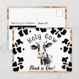 ハッピー バースデー 牛 水彩 1歳 ポストカード