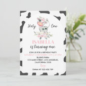 ハッピー バースデー 私は女の子 牛のテーマの1歳の誕生日パーティー招待状 招待状 (スタンド正面)