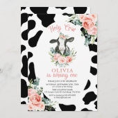 ハッピー バースデー 1歳の女の子 牛のデザイン招待状 招待状 (正面/裏面)