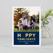 ハッピー・パウリデイズ 現代風 ゴールド ネイビー 子犬 犬 写真 箔シーズンカード (立ち正面)