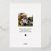 ハッピー・パウリデイズ 現代風 ゴールド ネイビー 子犬 犬 写真 箔シーズンカード (裏面)