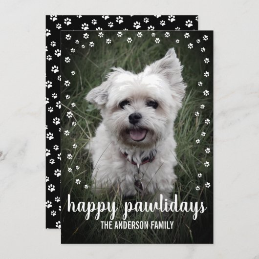 ハッピー・パウリデイズ 1枚の写真 モダンでエレガントな犬のホリデー シーズンカード (正面/裏面)