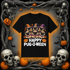 ハッピー・パグオウィーン | かわいいハロウィーンのパグの犬 Tシャツ