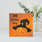 ハッピー·パンプキン·イン·ウィッチズハット4歳の誕生日 招待状 (スタンド正面)