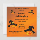 ハッピー·パンプキン·イン·ウィッチズハット4歳の誕生日 招待状 (裏面)