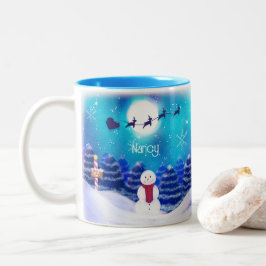 ハッピー パーソナライズド クリスマス スノーマン ツートーンマグカップ