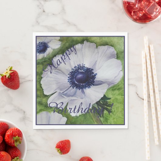 ハッピー パーティー セレブレーション ホワイト アネモネの花 スタンダードランチョンナプキン (インサイチュ)