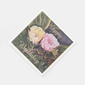 ハッピー パーティー セレブレーション 黄色 ピンク サボテン 花 スタンダードランチョンナプキン (角)