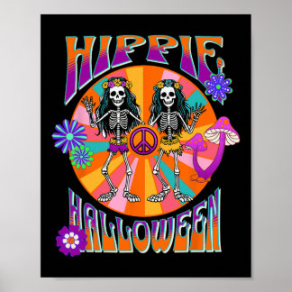 ハッピー・ヒッピー・ハロウィン・グルーヴィー・レトロ・ダンシングスケルトン ポスター