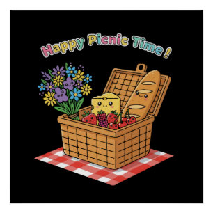 ハッピー ピクニック タイム!かわいい フード&フラワー ポスター