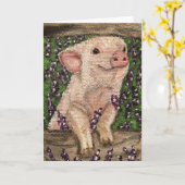 ハッピー·ピグ·カ空白のード カード (黄色い花)