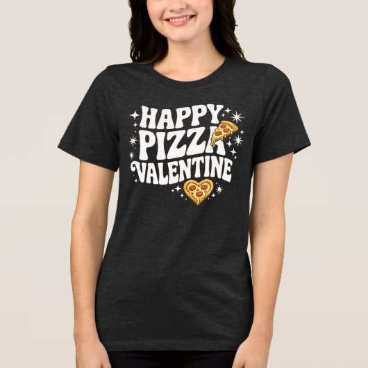 ハッピー・ピザ・バレンタイン・面白いピザ・ラブ・デザイン トライブレンドＴシャツ (正面)