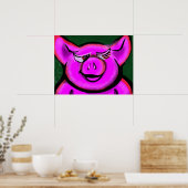 ハッピー ピンク 豚 ポスター (キッチン)