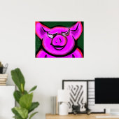 ハッピー ピンク 豚 ポスター (ホームオフィス)