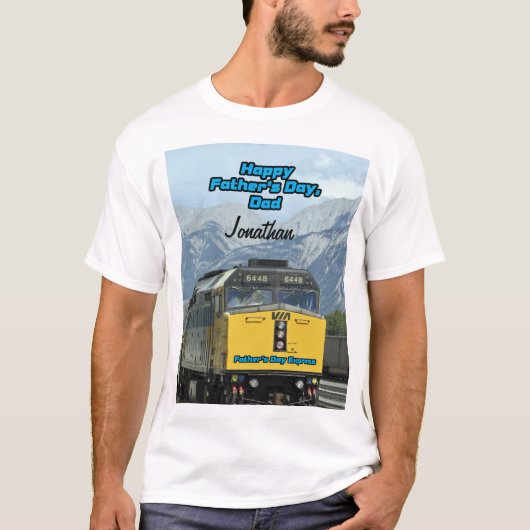 ハッピー・ファザーズ・デイ・イエロー鉄道エンジン Tシャツ (正面)
