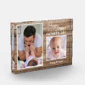 ハッピー・ファースト・ファースト・デイ・ニュー・ダッド・ウッド2枚の写真  フォトブロック (左)