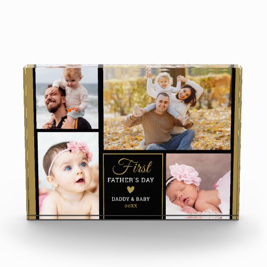 ハッピー·ファースト·ファースト·パザーズ·デイ4写真ブラック&金ゴールド フォトブロック (正面)