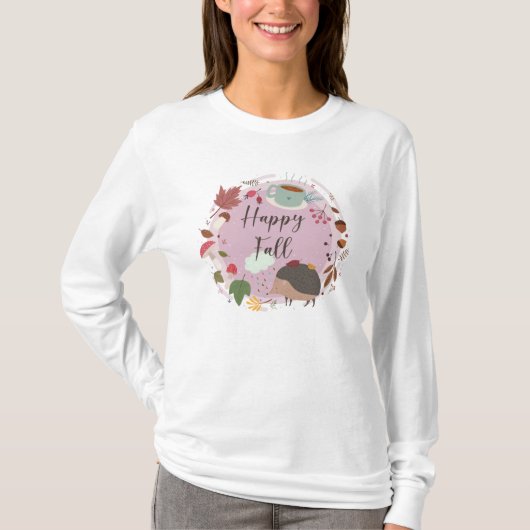 ハッピー・フォール・コージー・ハリネズミ 秋のシーズン Tシャツ (正面)
