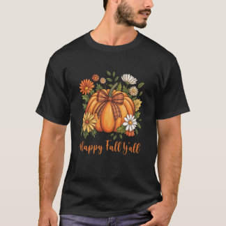 ハッピー・フォール・ヤル コケット リボン パンプキン サンクスギビング Tシャツ