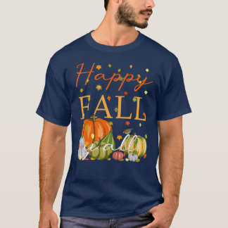 ハッピー・フォール・ヤーオール 面白いカボチャと紅葉 感謝の気持ち Tシャツ