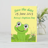 ハッピー フロッグ SAVE THE DATE - 編集可能なテキスト 招待状 (スタンド正面)