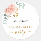 ハッピー・ブライズ・パーティー ローズゴールドの花とユーカリ ラウンドシール (正面)