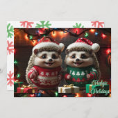 ハッピー・ヘッジー・ホリデー　サンタ帽とクリスマス・スウェーターのハリネズミ シーズンカード (正面/裏面)